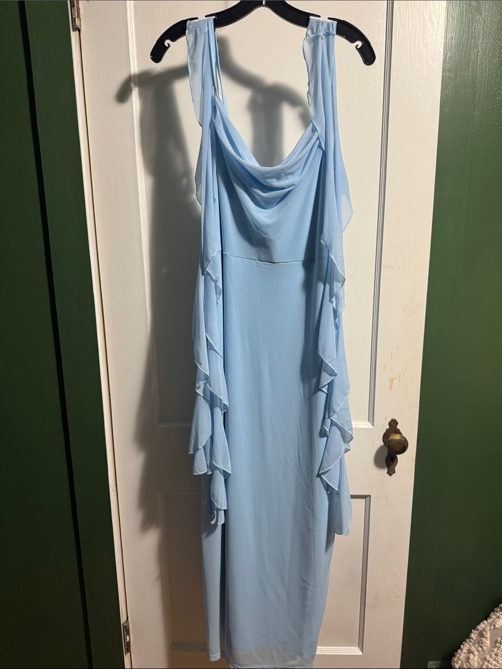 Light Blue Draped Ruffle Evening Dress